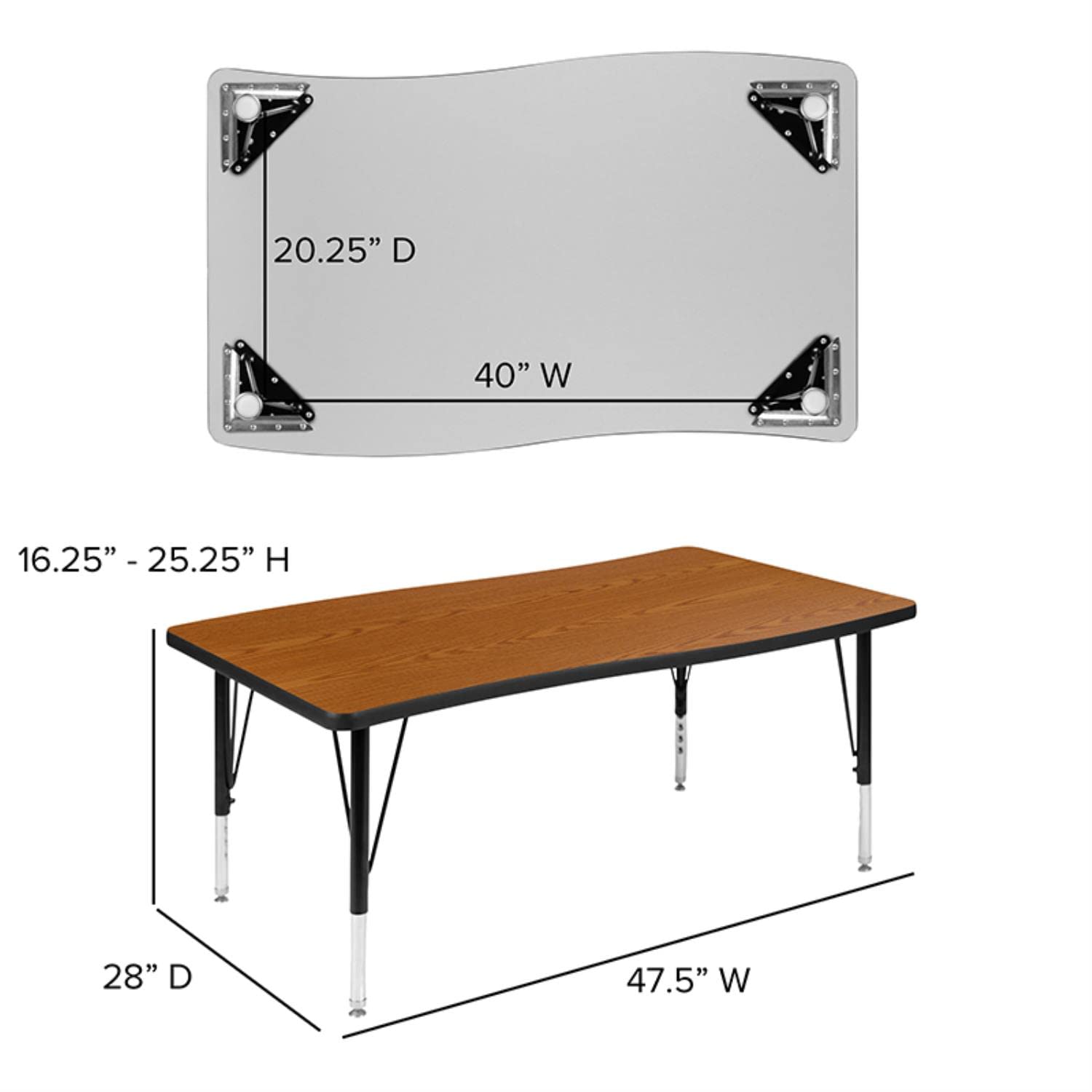 Flash Furniture Wren 28"W X 47.5"L Rectangular Wave Flexible Collaborative Oak Thermal Laminate Activity Table - Height Adjustable Short Legs